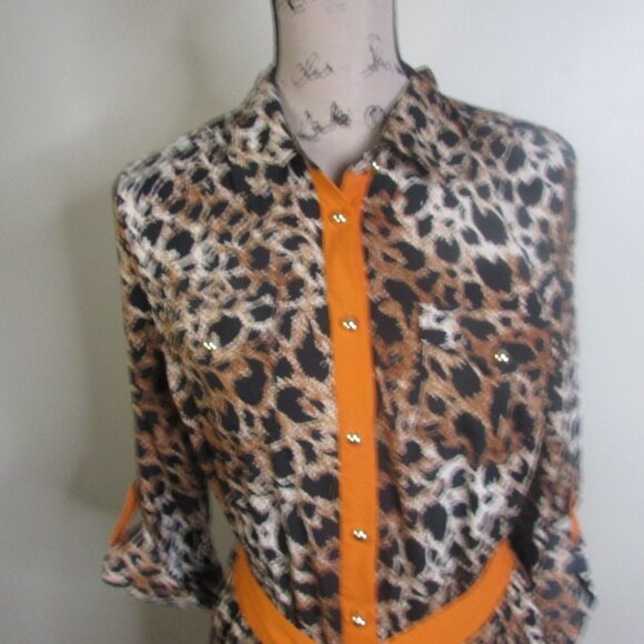Olive & Oak Animal Print Dress M Orange Belt - Picture 6 of 12